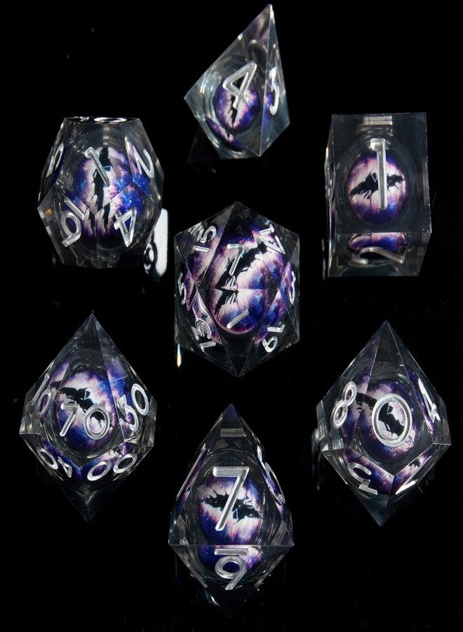 FugaCity DND Dice Set,Liquid Core Handmade Sharp Edge 7 Piece Resin Dice-Dungeons and Dragons Polyhedral Dice Set, D&D Dice Set with Gift Dice Case for RPG MTG Table Games （Dark Purple Eyeball - Image 1